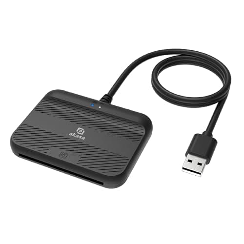 Image of Akasa USB SmartCard Reader and External Electronic ID Memory Card Reader, Use & Play, 100 cm cable, Black, LED Indicator, Supports Windows, Linux and macOS, AK-CR-14BK