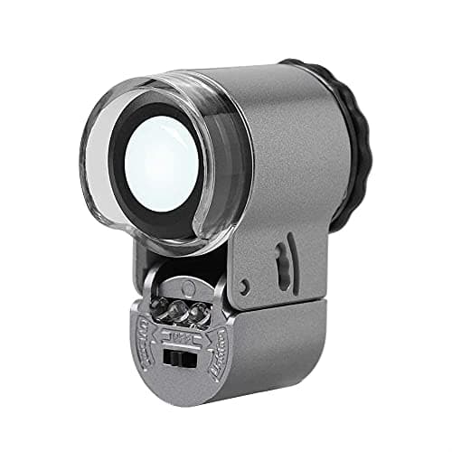 Image of 50X Jewellery Magnifier Microscope Loupe Mini ABS Magnifying Glasses with LED Illuminated and UV Detecting Lights Folding Pocket Magnifying Tool with Adjustable Focus for Jewelry Diamonds Gems Coins