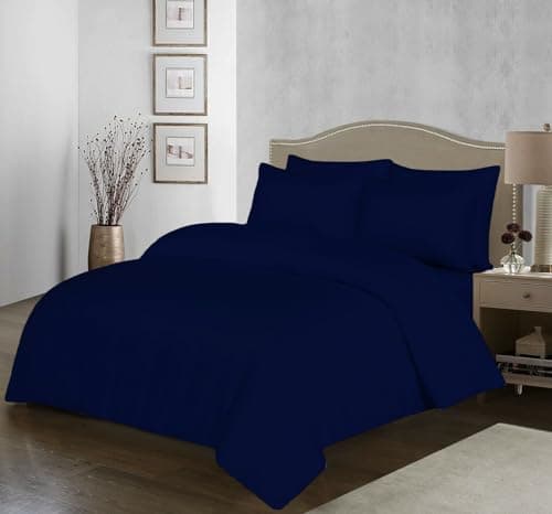 Image of 100% Egyptian Cotton Duvet Cover Set |200 Thread Count Plain Dyed Duvet Quilt Cover Set With Free Pillowcases| Non-Iron Easycare Bedding Set - Single Double King Super King Sizes (Navy, Double)