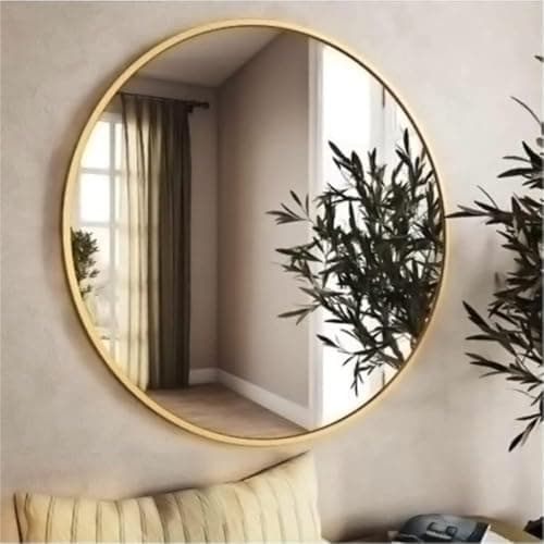 Image of Warmiehomy Round Bathroom Mirror Wall Mounted Makeup Mirror with Frame for Living Room Bedroom Hallway (Φ70cm, Gold)