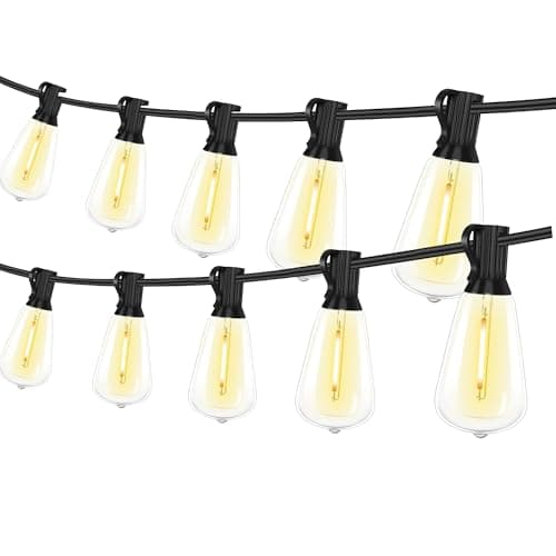Image of YOSION Warm White LED Outdoor String Lights, Waterproof Festoon Light, Hanging Sockets with Shatterproof Light Bulbs for Home Backyard Garden Patio Pergola Gazebo Bistro Party (10 Bulbs)
