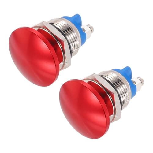 Image of METALLIXITY 2PCS 3A 16MM 5/8" Momentary Mushroom Head Push Button Switch 12V 24V 120V 250V AC Red 1NO Waterproof IP65 SPST Domed Round 2 Screw Foot Button Switch