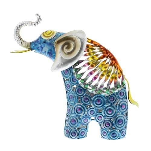 Image of Widdop and Co Country Living Hand Painted Metal Standing Elephant – Decorative Blue Marbled Figurine for Wildlife & Nature Lovers – Home Ornament for Living Room, Shelf or Mantel – H: 28cm x W: 29cm.