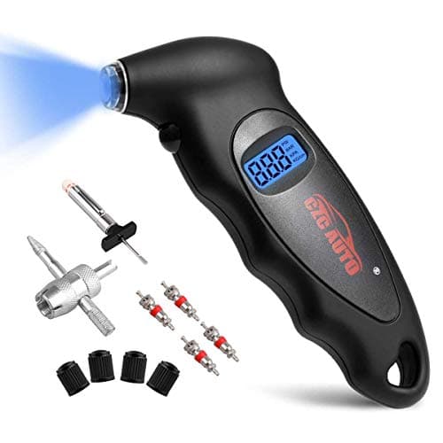 Image of CZC AUTO Digital Tyre Pressure Gauge Checker 150 PSI 4 Ranges with Light Nozzle Backlight LCD Display & Non-Slip Grip for Car Truck Bike Motorcycle, with Tyre Tread Depth Gauge