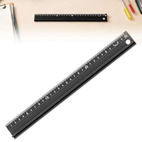 Image of 30cm Black Aluminium Cutting Ruler, with Raised Grip, Metal Safety Ruler, Multifunctional Precision Metal Safety Rulers, for Length Measurement