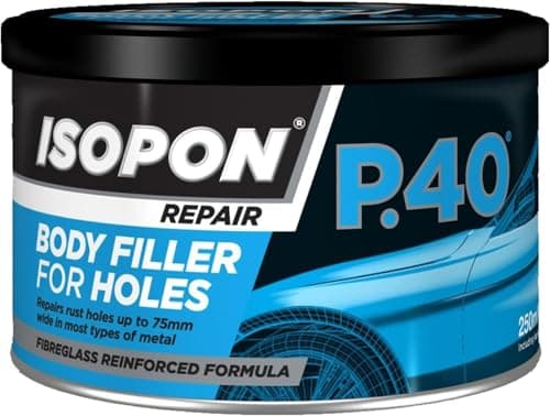 Image of U Pol P40 Fibre Glass Paste Filler 250ml – Heavy Duty Reinforced Polyester Repair Kit with Hardener | Rust Repair, Hole Bridging, Automotive & Marine Bodywork, Metal & GRP, Waterproof, Two-Part System