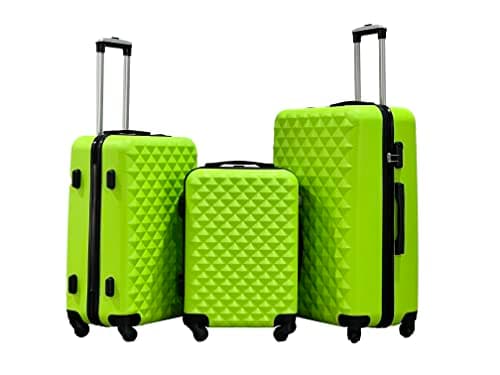 Image of groundlevel 3 Piece ABS 4 Wheel Diamond Luggage Set (Green)