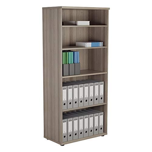 Image of Office Hippo Heavy Duty Bookcase, Robust Book Case, Storage Unit with 4 Adjustable Shelves & Adjustable Feet, Stable Home Office Furniture, Simple To Assemble - Grey Oak