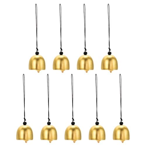 Image of PATIKIL 9 Pcs Wind Chime, Hanging Bells Temple Bells Retro Outdoor Hanging Metal Chinese Wind Chime Round for Outside Garden Camping, Gold Black