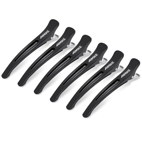 Image of AIMIKE 6pcs Professional Hair Clips for Styling Sectioning, Non Slip No-Trace Duck Billed Hair Clips with Silicone Band, Salon and Home Hair Cutting Clips for Hairdresser, Women, Men - Black 10.9cm