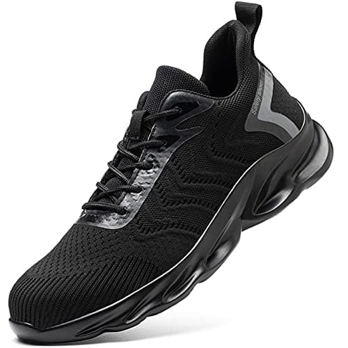 Image of R-Win Safety Shoes for Men Women Non Metal Composite Toe Cap Boots Black Low Top Mid Top Plastic Cap Toe Trainers Construction Lightweight Comfortable Work Shoes