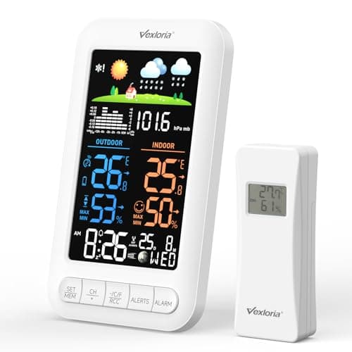 Image of Vexloria Wireless Weather Station with Outdoor Sensor, Indoor Outdoor Thermometer Hygrometer with Barometer, Weather Forecast, 100m Range, 3 Sensor Support, UK Weather Station