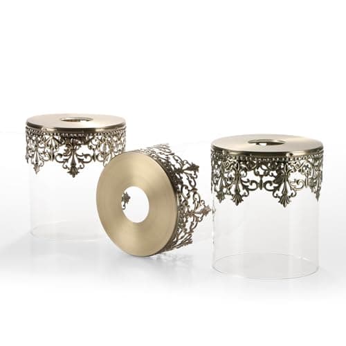 Image of HALIGATE 3 Pack Clear Glass Lamp Shades with Decorative Metal Pattern Elegant Metallic Accents 1-5/8" Fitter Premium Replacement for Chandelier, Pendant & Wall Sconce