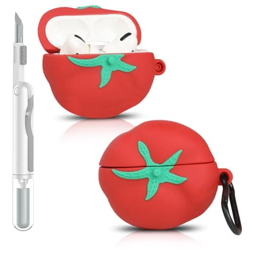 Image of Case for AirPods Pro 3 | for AirPods Pro 3rd Generation 2025 | Silicone Cover | 3D Cartoon Skin Design | with Cleaning Kit | Full Protection | Multicolor Wireless Earbuds Case for Boys Girls (Tomato)