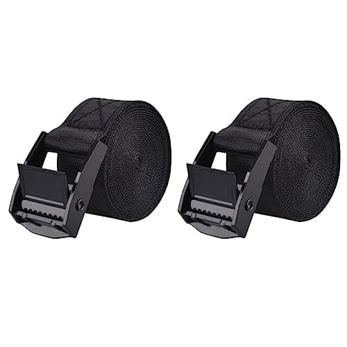 Image of TRIWONDER Cam Buckle Tie Down Straps 2 Pack, 2m x 25mm Heavy Duty Lashing Straps with Quick Release, Adjustable for Truck, Motorcycle, Cargo, Trailer, Luggage (Black)