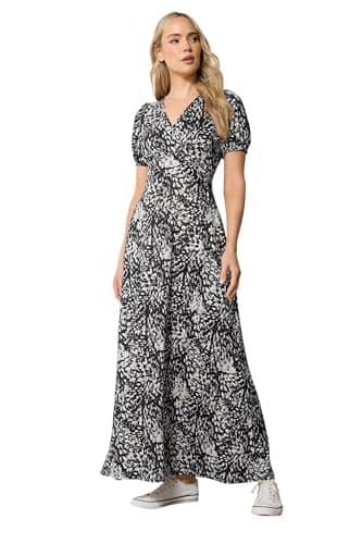Image of Long Tall Sally - LTS Tall Black Abstract Animal Wrap Maxi Dress - Women's