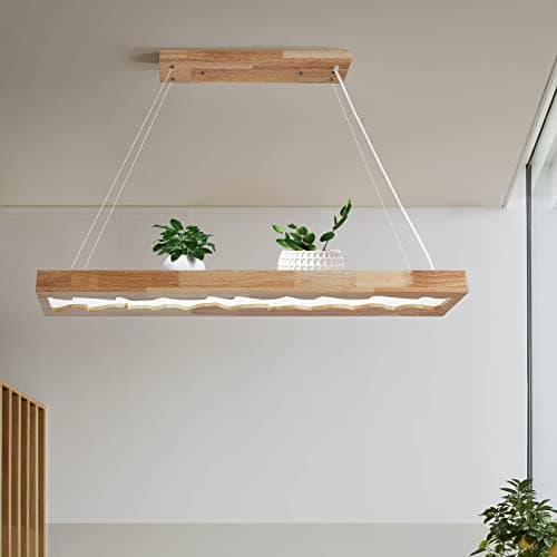 Image of minifair Led Wooden Pendant Light,dimmable Wood Rustic Hanging Lamp for Dinning Table,Height Adjustable,40W,100 CM