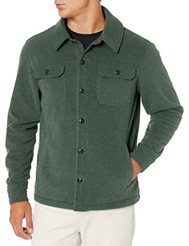 Image of Amazon Essentials Men's Long-Sleeve Polar Fleece Shirt Jacket for Winter, Dark Green, L