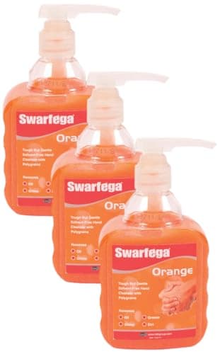 Image of Swarfega Orange Hand Wash, Solvent-Free Heavy Duty Hand Cleaner with Natural Scrub and Moisturisers, Gentle on Skin 450ml Pump (Pack of 3)