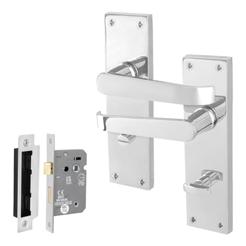 Image of EAI Chrome Victorian Door Handles, 1 Pair of Internal Straight Bathroom Handles on Backplate Polished Chrome, Lock 64mm