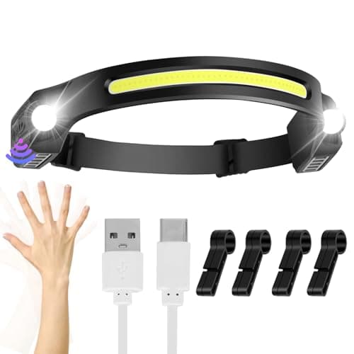 Image of Head Torch Rechargeable Headlamp 2*XPE 6 Modes Motion Sensor Headlight 260 Degree Widen View LED Headtorch IPX4 Waterproof Hands-Free Flashlight gift for Adults Kids Camping,Running,Fishing,Cycling