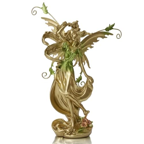Image of FOLKOR LIFE Resin Fairy Statue for Home Decor, Hand-Painted Graceful Fairy Sculpture Flower Fairy Figurine for Living Room, Bedroom, Office Decor, Thoughtful Gift for Women, Girls (Lifting Skirt)
