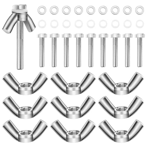 Image of HHXUUAN M6 Wing Nuts Assorted, 10 Sets-40 Pack Kit Butterfly Nuts and 30MM Hexagon Bolts with Metal Washers and Nylon Plastic Washers for DIY Projects Machinery Electronic Equipment