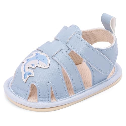 Image of MASOCIO Baby Shoes Sandals Boys Girls Toddler First Walking Pre Walkers Summer Soft Sole Trainers Size 2 UK Child Infant 3-6 Months Blue