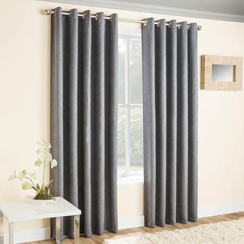 Image of Enhanced Living Vogue Grey Silver 46 x 72 inch (117x183cm) Eyelet Thermal Noise Reducing Dim Out Curtains for Bedroom and Living Room