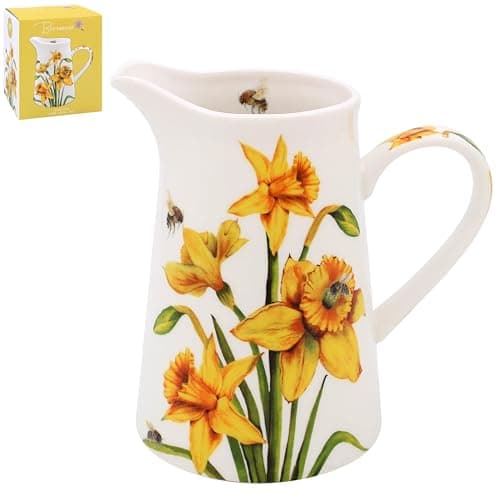 Image of Lesser & Pavey Sarah Boddy BeeTanical Daffodil Jug | Ceramic or Glass for Kitchen Use | Beautiful Cream or Milk Jug for Daily Needs | Versatile Water Jug