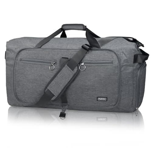 Image of Fmeida 65L Foldable Travel Duffle Bag, Lightweight Waterproof Weekend Luggage with Shoes Compartment, Large Overnight Holdall Tote, Light Gray