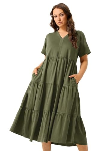 Image of Yours Curve Green Tiered Maxi Dress - Women's - Plus Size Curve