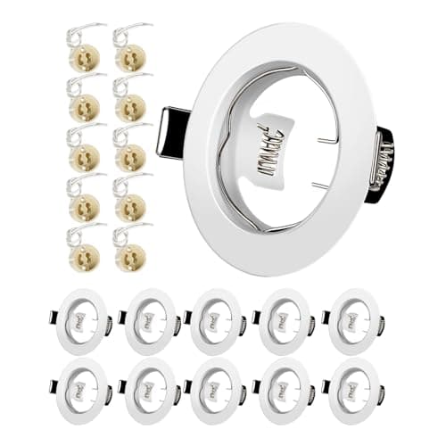 Image of Yiahin LED Recessed Ceiling Light Mounting Frame Round White Spotlight Fittings incl. GU10 Socket, Cut-Out Hole Size:55mm-70mm, Downlight Frame for LED and Halogen, Not Included Bulbs, 10 Pack
