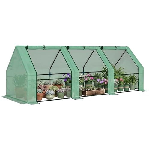 Image of Outsunny Mini Small Greenhouse with Steel Frame & PE Cover & Zipped Window Poly tunnel Steeple for Plants Vegetables, 270 x 90 x 90 cm, Green