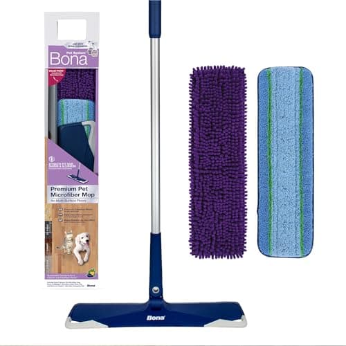Image of Bona Pet System Premium Microfibre Mop Kit, for Cleaning Hard Floors, Incl. 1x Floor Mop, 1x Cleaning Pad, 1x Sweeping Pad, Electrostatic Action Attracts Pet Hair, Blue