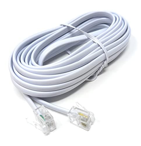 Image of DRUT 5m, RJ11 to RJ11 Telephone Landline Cable ADSL (6P4C) Flat Lead High Speed BT Internet Broadband Male to Male Router, Modem, Phone Extension Wire (16.5ft, White)