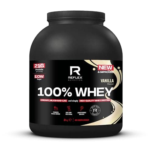 Image of Reflex Nutrition 100% Whey Protein - 80% Pure Whey Protein - EAA Amino Acids - No Added Sugar - Whey Protein Powder for Pre Workout & Post Workout Recovery (Vanilla, 2kg, 66 Servings)