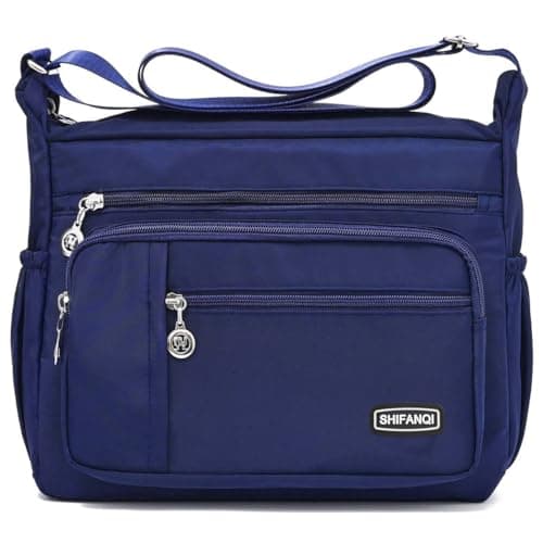Image of SHIFANQI Crossbody Bags for Women,Multiple Pockets Casual Ladies Shoulder Handbags,Waterproof Nylon Travel Purses, Lightweight Messenger Bag with Adjustable Strap (Large - Blue)