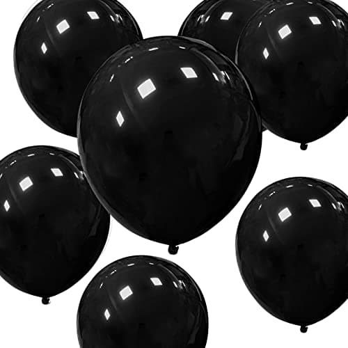 Image of HYKJNBW Black Party Balloons 50 Pack 12inch Strong Thicken Black Latex Balloons Round Helium Balloon for halloween Birthday Kids Party Weddings Decorations Supplies