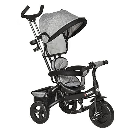 Image of HOMCOM 4 in 1 Tricycle for Kids Toddler Trike with Parent Handle Push Along Pedal Trike Removable Canopy Safety Belt Storage Footrest for 18 Months to 5 Years Grey