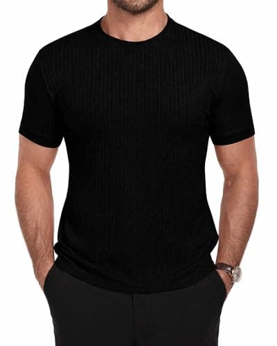 Image of AIYINO Black T Shirt Men Muscle Fit T Shirts for Mens Short Sleeve Sweater T-Shirts Casual Stylish Clothing L