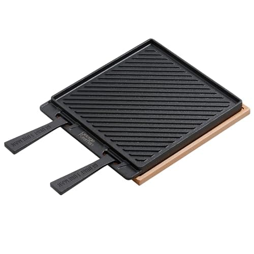 Image of George Foreman Dual-Sided, Cast Iron Smooth Griddle Plate for BBQ with Beech Tray, Grill Pan, Healthy Cooking, Fits into 12" and 16" Pizza Ovens, Removable Handles, GFDSGP01