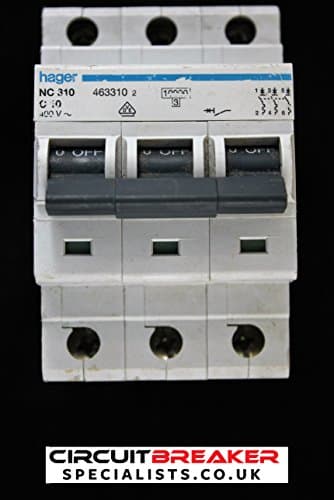 Image of Hager 10 AMP TYPE C 10 kA TRIPLE POLE MCB CIRCUIT BREAKER 463310 NC310