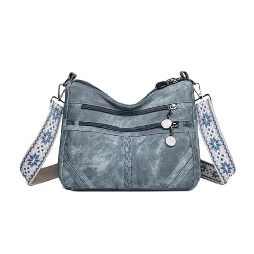 Image of Frouen Crossbody Bags For Women, Leather Handbags Shoulder Bags with Adjustable Wide Strap, Cross Body Bags for Ladies Girls Travel Shopping Work Daily Use Blue