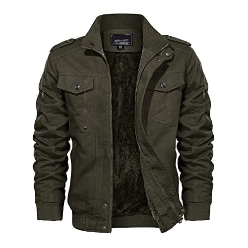 Image of EKLENTSON Mens Casual Thicken Military Cotton Windbreaker Hiking Jacket Fleece Lined Winter Coat Army Green