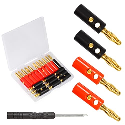 Image of SPEEDWOX 20 Pcs 4mm Screw Type Banana Plugs Gold Plated Banana Speaker Audio Speaker Wire Cable Connectors with Plastic Storage Box and Screwdriver (Black and Red)
