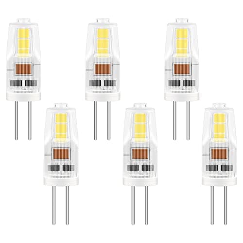 Image of Caldarax 6 Pack G4 LED Bulbs 2W, AC/DC 12V, Equivalent to G4 20W Halogen Bulb, Cool White 6000K, 200LM, Non-Dimmable, Bi-Pin Base Energy Saving Bulb, for Home Lighting, Chandelier, Cabinet