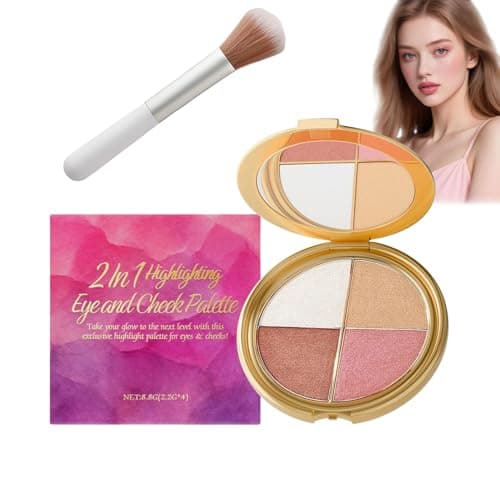 Image of Highlighting Cheek Palette & Eyeshadow Palette,4-In-1 Face Palettes with Metallic Shimmer Eyeshadow, Highlighter & Blush, Multi-Purpose Makeup Palettes Contour Kit for Women (Four-in-one, 8.8g)
