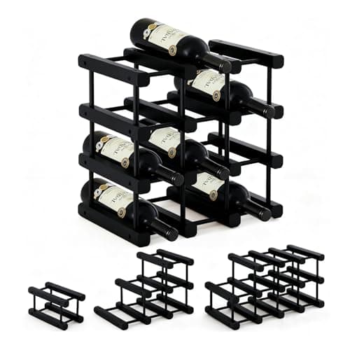 Image of Yolispa Wooden Wine Rack for 12 Bottles, 4 Tiers Freestanding Wine Holder Organizer, Expandable Bottle Racks for Kitchen, Restaurant, Bar, Pantry, Cellar (Black)