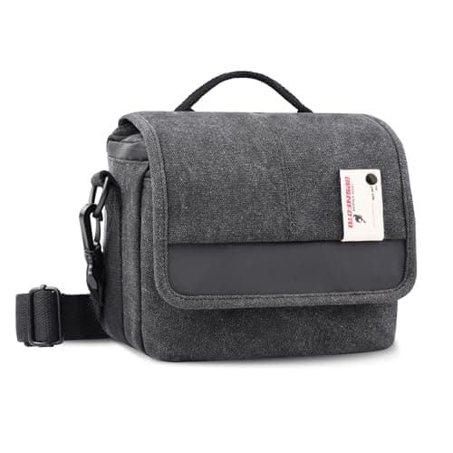 Image of Besnfoto Camera Bag Purse Small Messenger Shoulder Bag for Mirrorless DSLR Camera Waterproof Canvas Compact Photography Case, Black Gray
